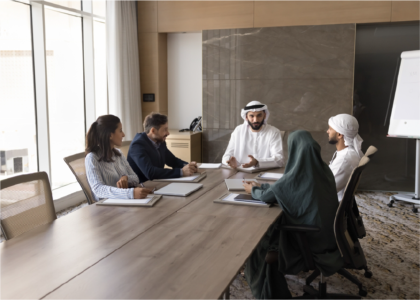 Discussing policy at a conference